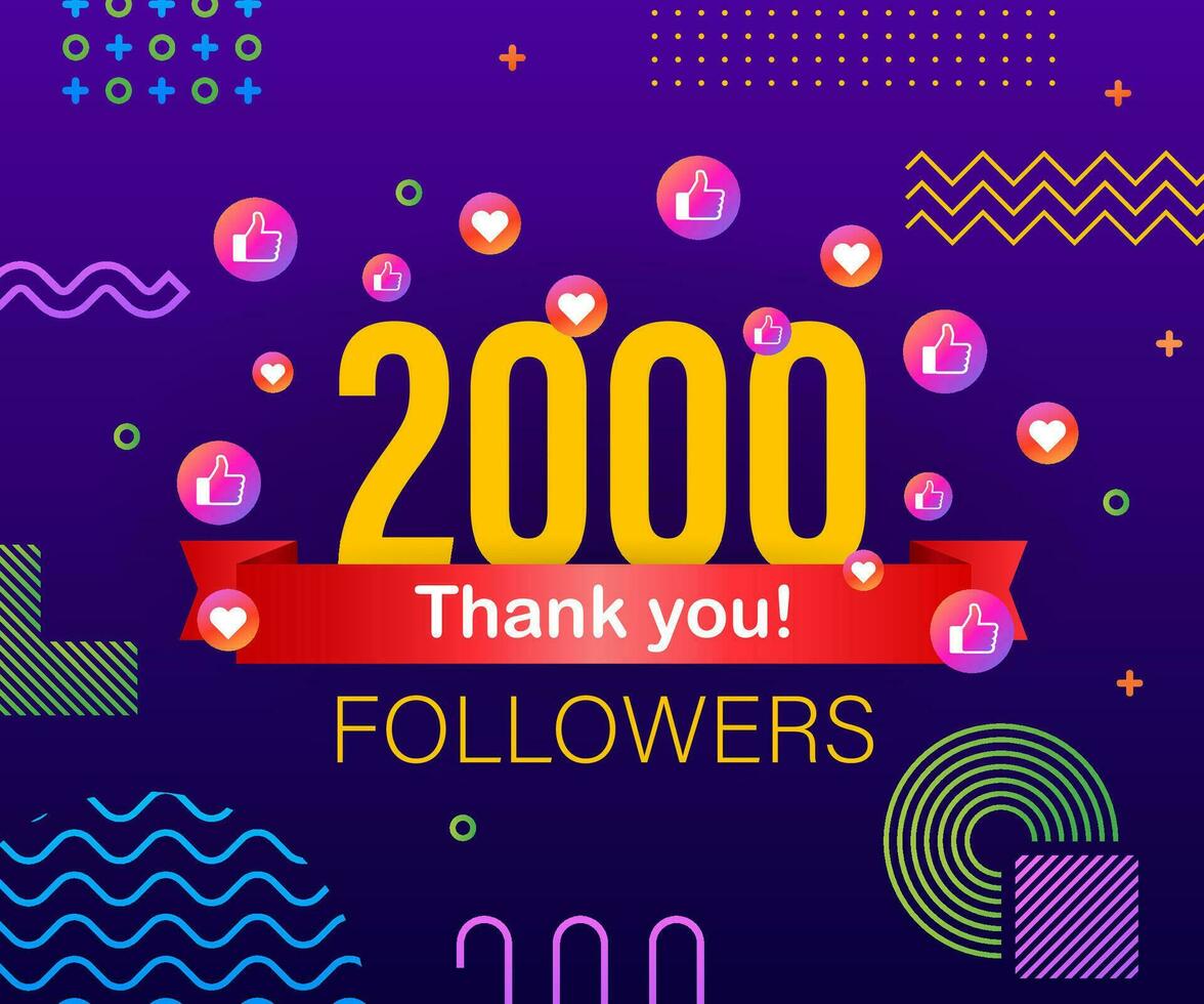 remercier vous 2000 suiveurs Nombres. féliciter multicolore Merci image pour net copains aime vecteur