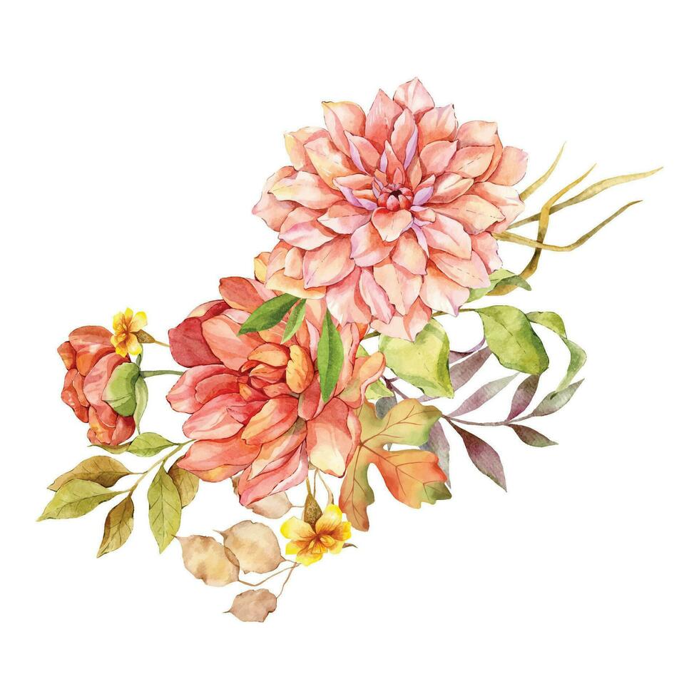 aquarelle tomber floral bouquet main peint illustration. main peint aquarelle fleurs isolé sur blanc Contexte. parfait pour mariage faire-part, de mariée douche et floral salutation cartes vecteur