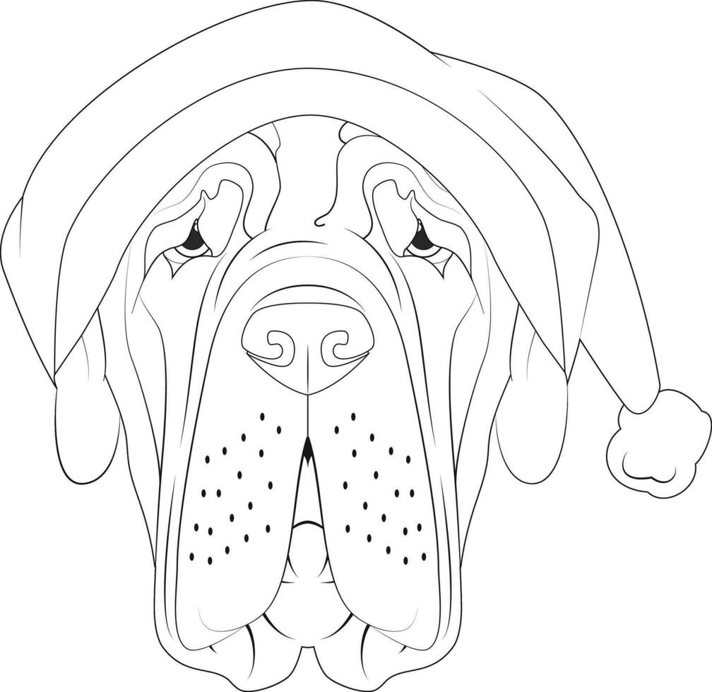 Noël salutation carte pour coloration. napolitain mastiff chien avec Père Noël chapeau vecteur