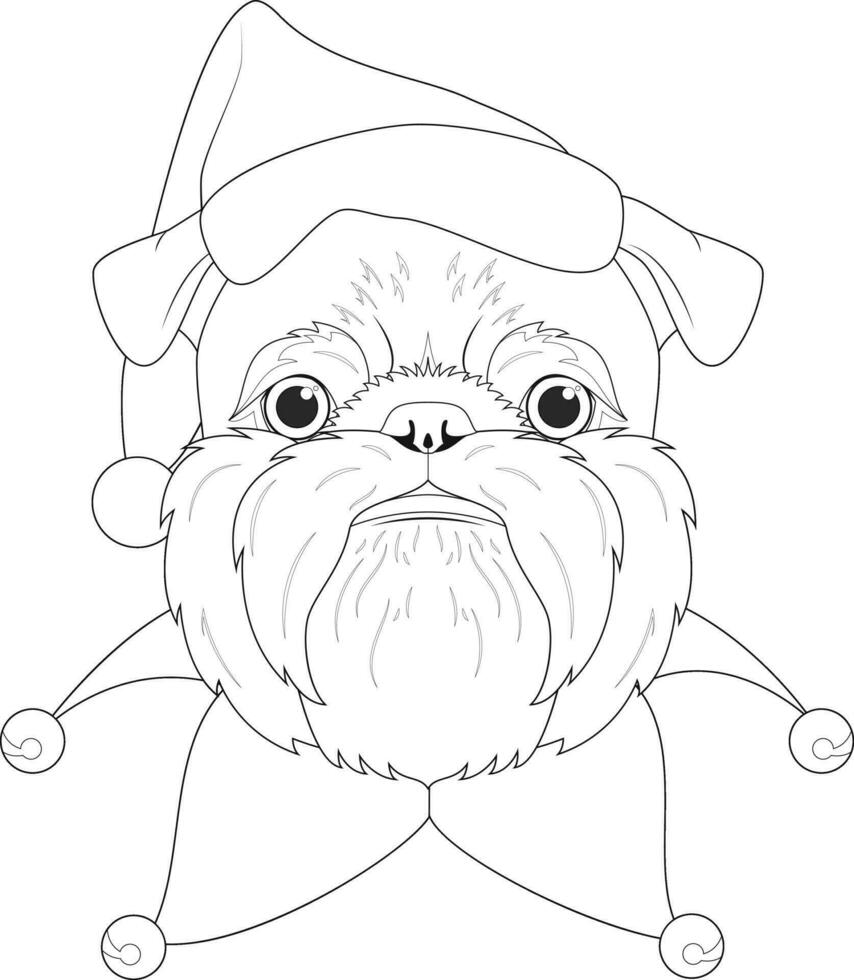 Noël salutation carte pour coloration. Bruxelles griffon chien avec Père Noël chapeau vecteur