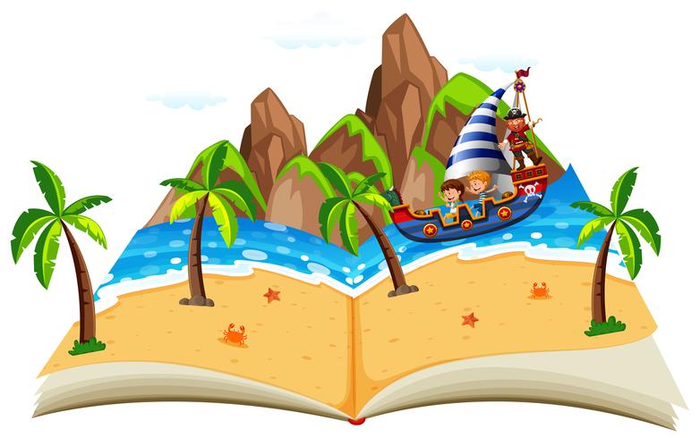 Livre de pirate avec enfants pop-up book vecteur