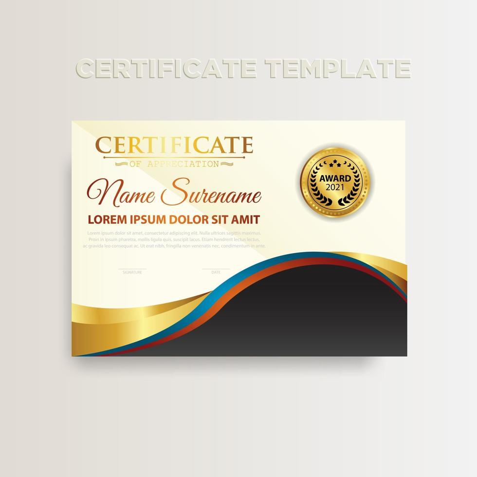 conception de modèle de certificat de couleur dégradé moderne avec couleur or vecteur