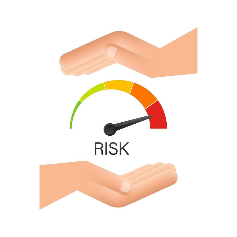 risque icône sur compteur de vitesse dans mains. haute risque mètre. vecteur Stock illustration