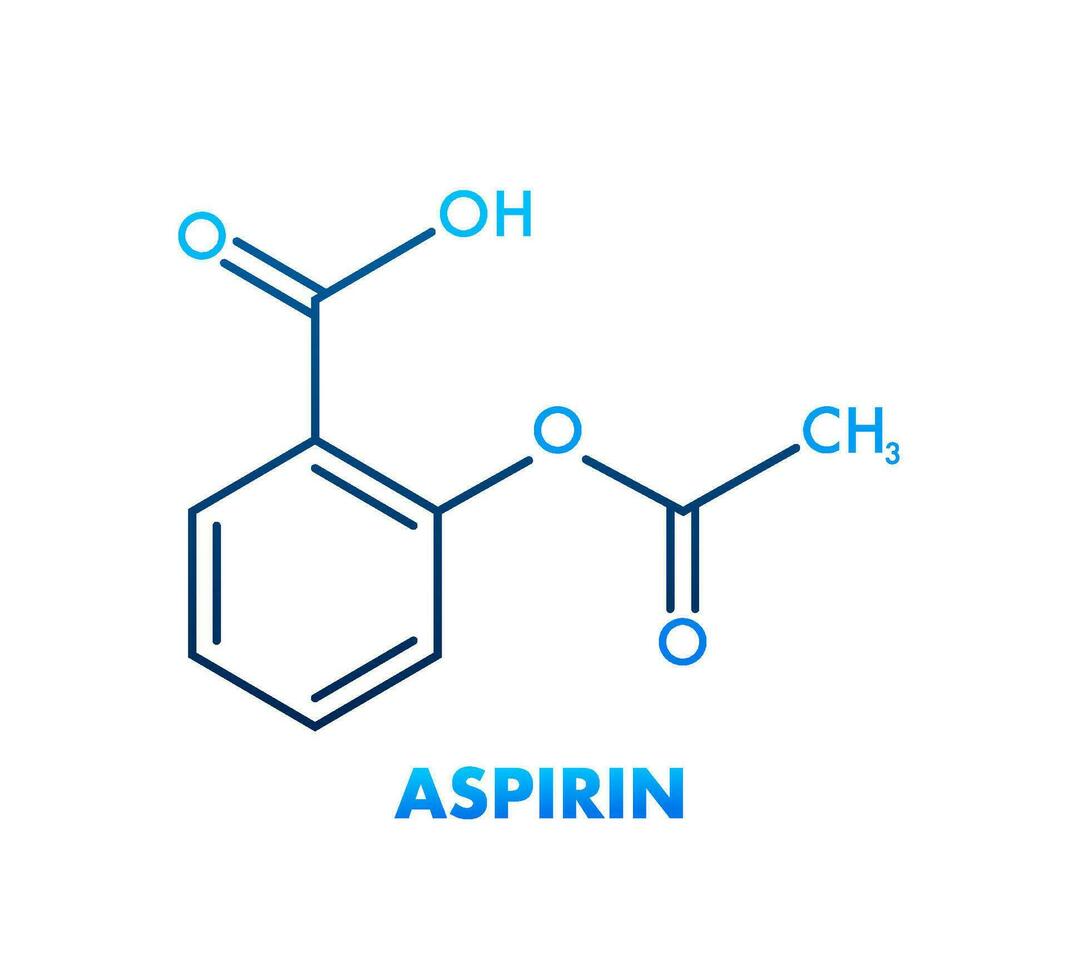 acétylsalicylique, aspirine concept chimique formule icône étiqueter, texte Police de caractère vecteur illustration.