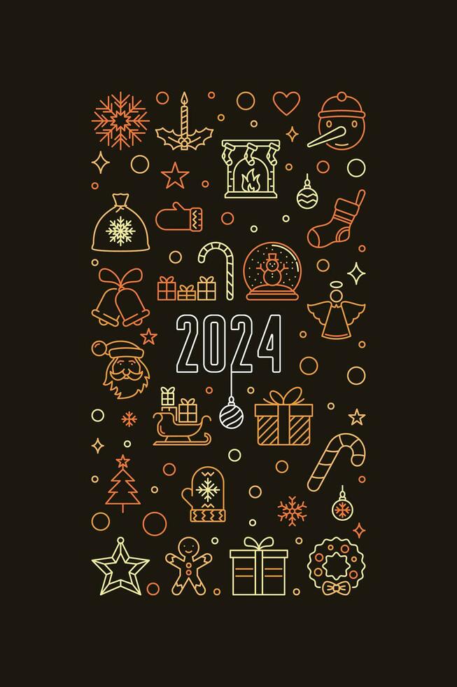 2024 Nouveau année mince ligne verticale Créatif bannière - vecteur joyeux Noël marron illustration