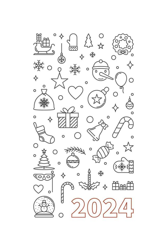 2024 joyeux Noël contour verticale affiche - vecteur content 2024 Nouveau année illustration