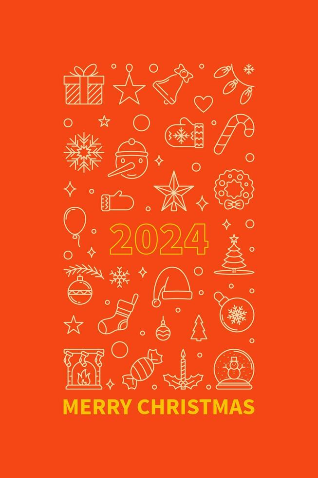 2024 joyeux Noël concept verticale contour rouge affiche ou Noël bannière - vecteur illustration