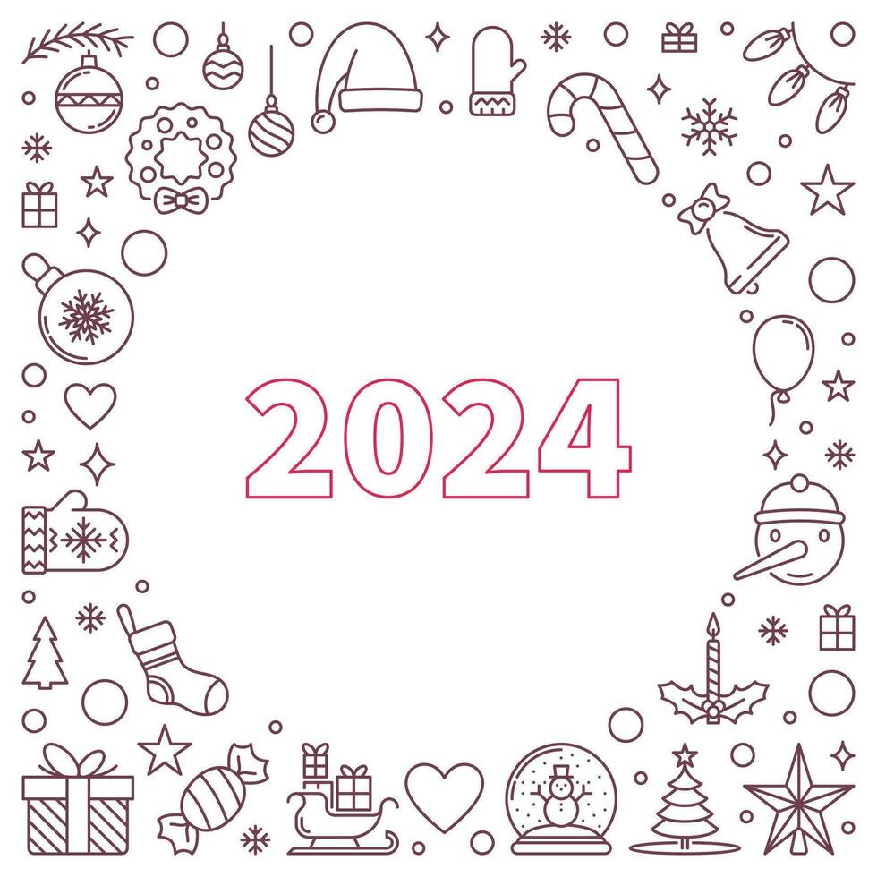 joyeux Noël et content 2024 Nouveau année vecteur mince ligne carré en forme de bannière