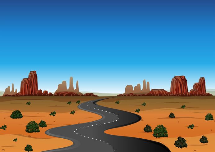 Scène de désert avec route vide vecteur