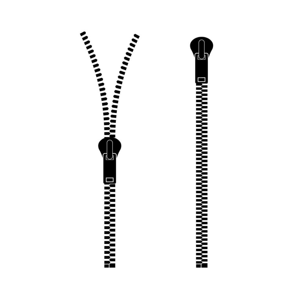 fermetures éclair type ensemble attache. métallique fermé et ouvert fermetures éclair et extracteurs. vecteur Stock illustration.