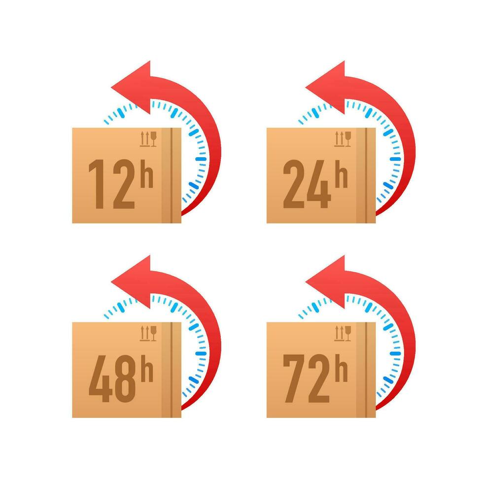 12, 24, 48, 72 heures l'horloge La Flèche. vite livraison concept. travail temps effet ou livraison un service temps vecteur