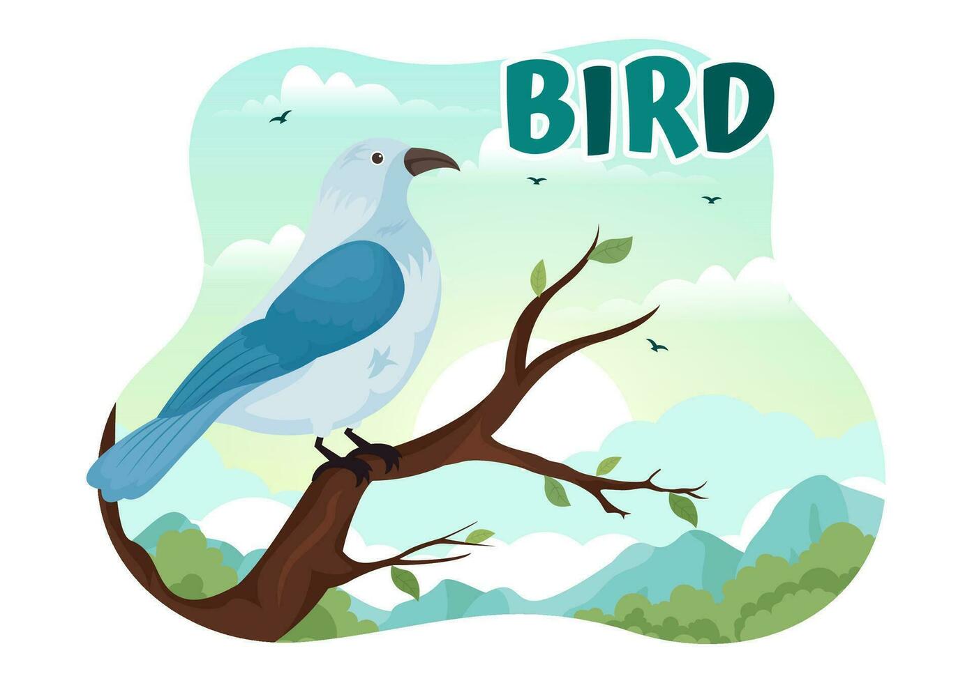 oiseau animal vecteur illustration avec des oiseaux sur arbre les racines et ciel comme Contexte dans plat dessin animé style conception modèle