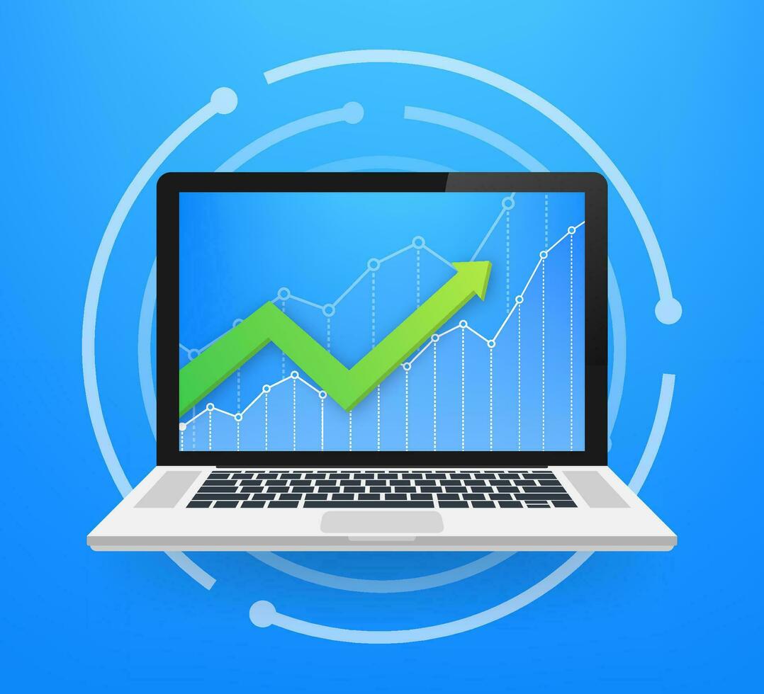 profit argent ou budget. en espèces et en hausse graphique La Flèche en haut, concept de affaires succès. Capitale gains, avantage. vecteur Stock illustration