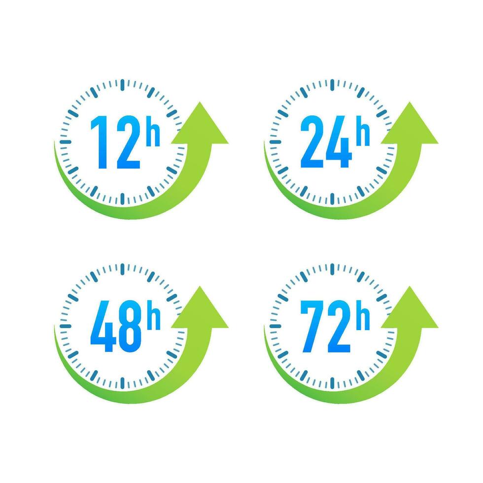 12, 24, 48, 72 heures l'horloge La Flèche. travail temps effet ou livraison un service temps. vecteur Stock illustration