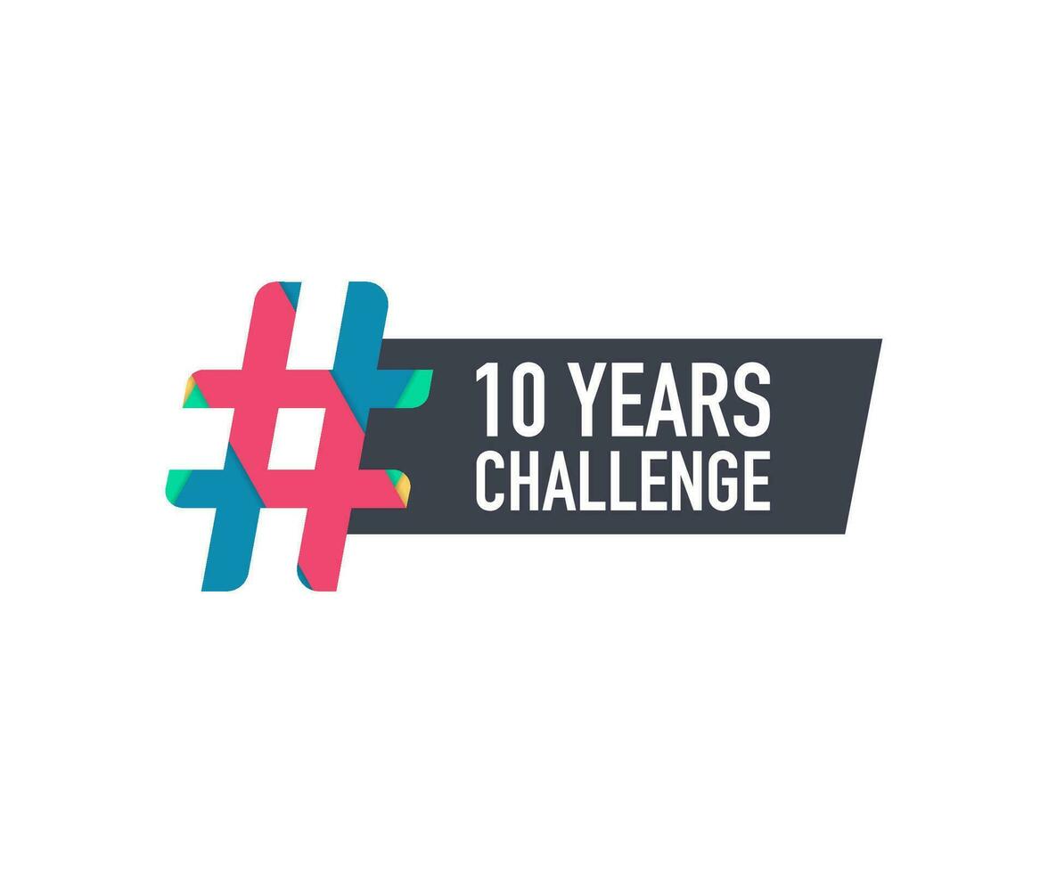 modèle avec hashtag dix ans défi concept. mode de vie avant et après Dix années. vecteur illustration.