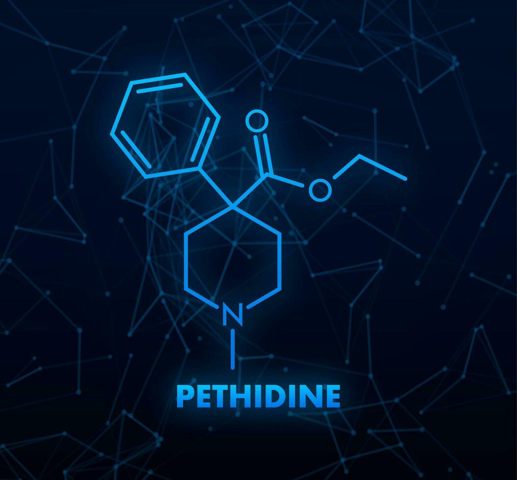 péthidine concept chimique formule icône étiqueter, texte Police de caractère vecteur illustration.