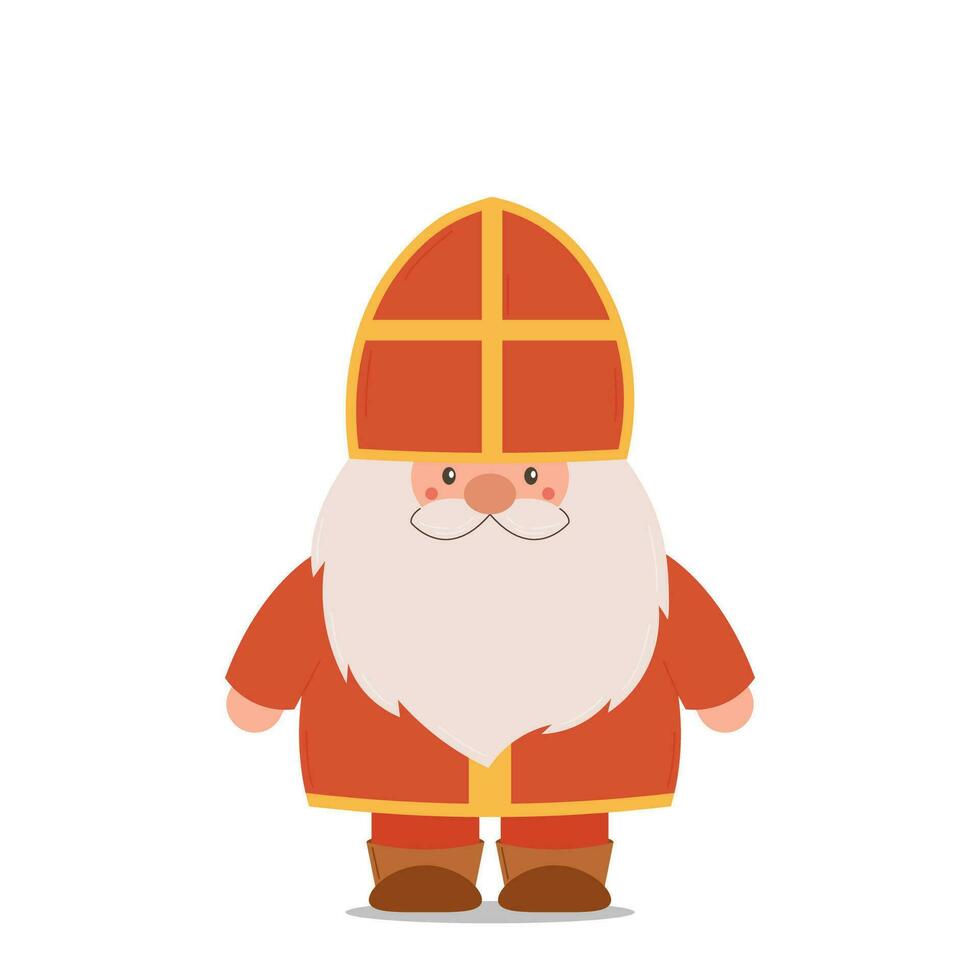 Saint Nicolas journée. sinterklaas veille. mignonne personnage gnome sur blanc Contexte. hiver vacances journée. vecteur plat illustration.