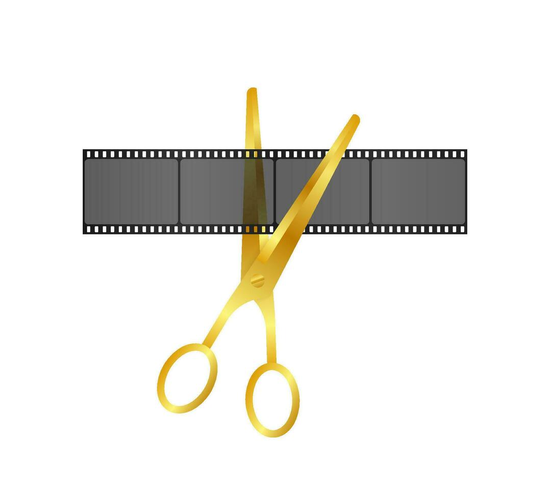 Coupe film tir. les ciseaux et film bande comme vidéo édition. vecteur Stock illustration