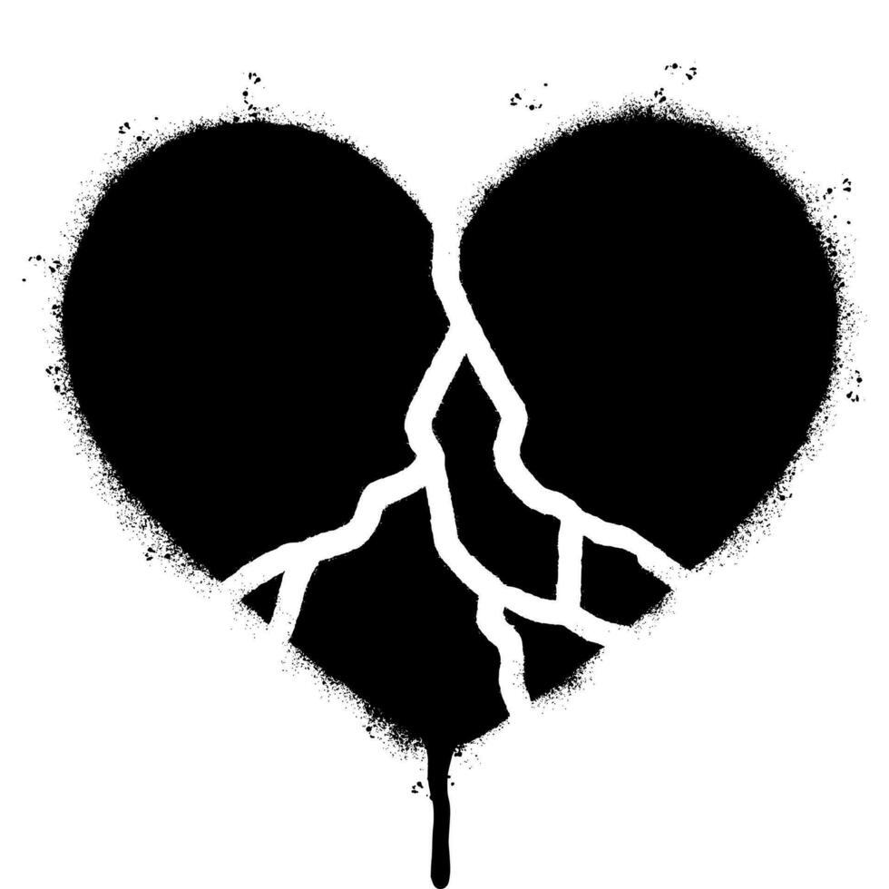 vaporisateur peint graffiti cassé cœur icône mot pulvérisé isolé avec une blanc Contexte. graffiti l'amour Pause icône avec plus de vaporisateur dans noir plus de blanche. vecteur