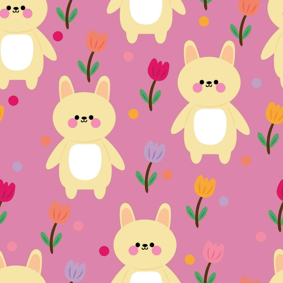 mignonne lapin et floral sans couture modèle pour en tissu imprimer, textile, cadeau emballage papier. coloré vecteur pour enfants, plat style