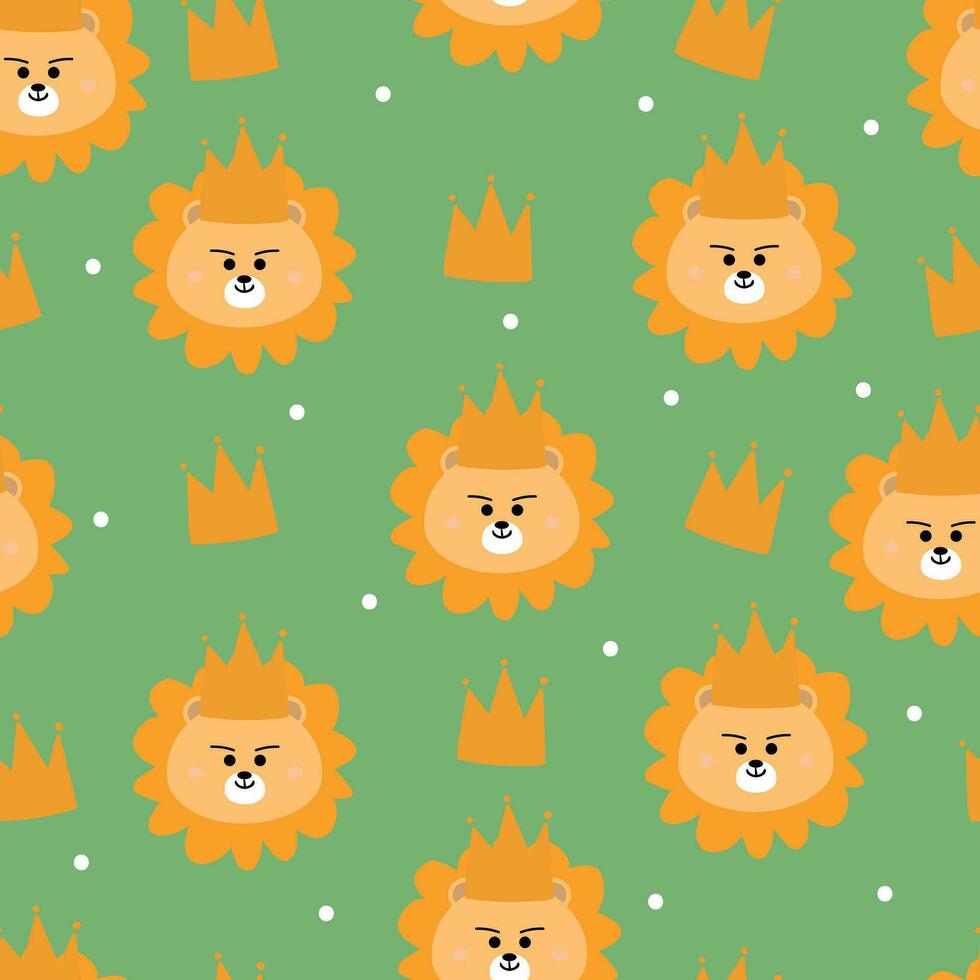 sans couture modèle de mignonne Lion avec une couronne sur le sien tête pour en tissu impressions, textile, cadeau emballage papier. coloré vecteur pour enfants, plat style