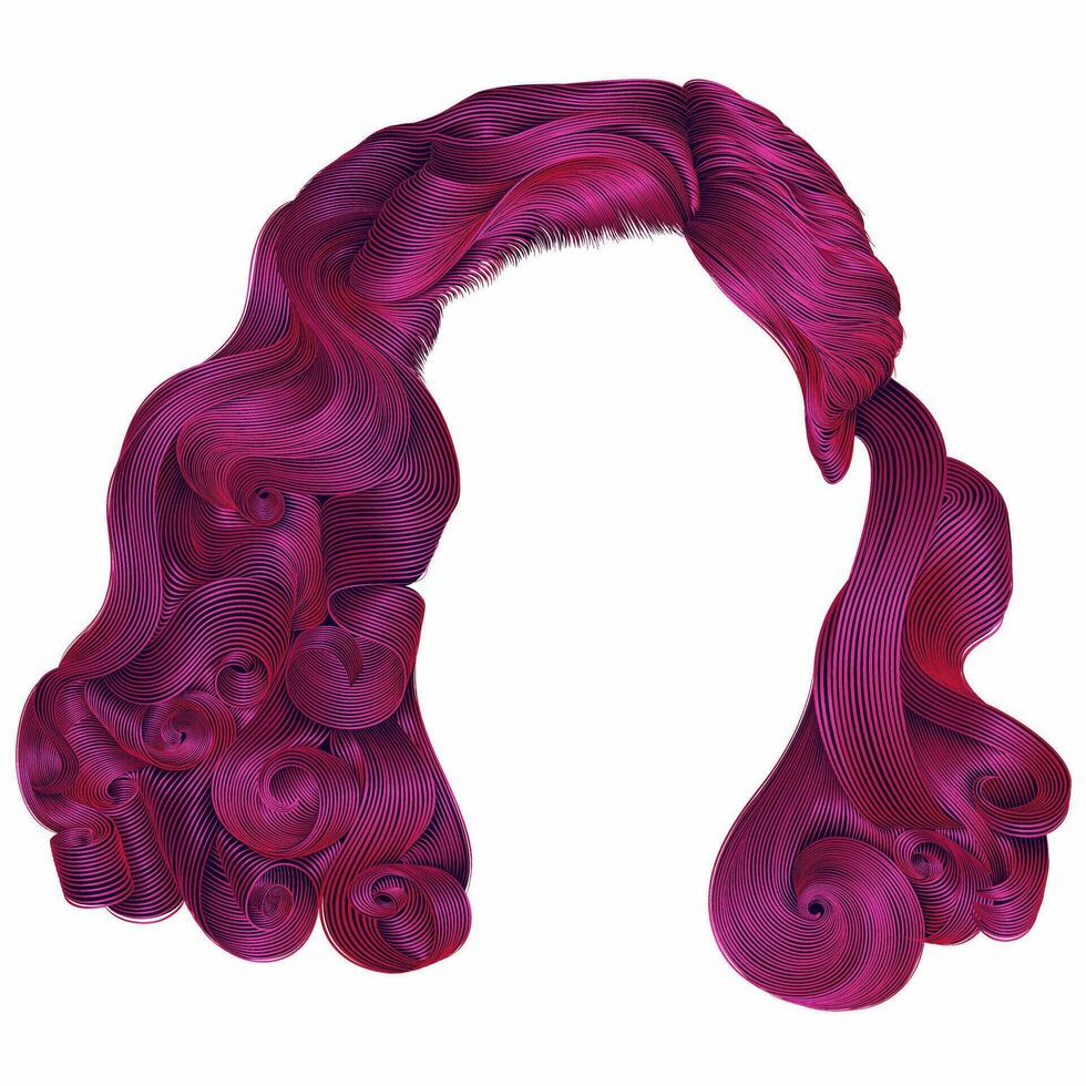 branché femme court Cheveux brillant rose couleurs .la frange. mode beauté rétro style . réaliste 3d . vecteur