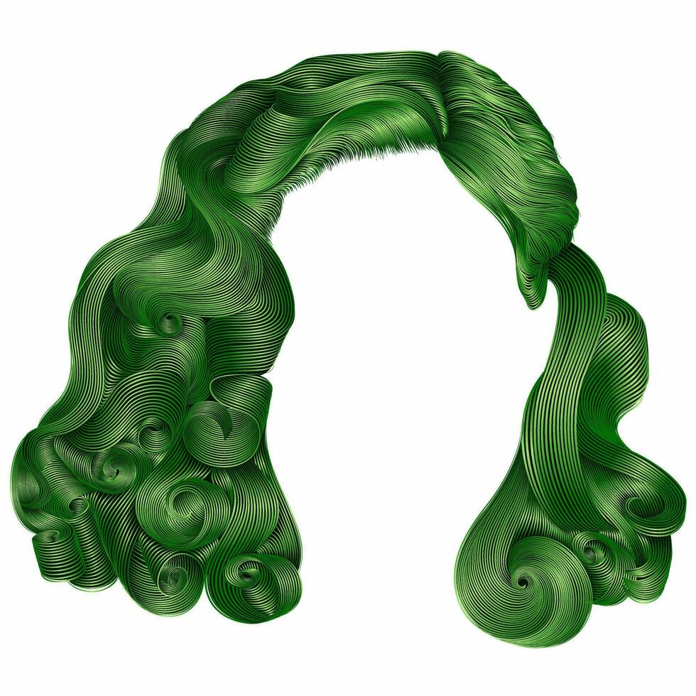 branché femme court Cheveux vert couleurs .la frange. mode beauté rétro style . réaliste 3d . vecteur