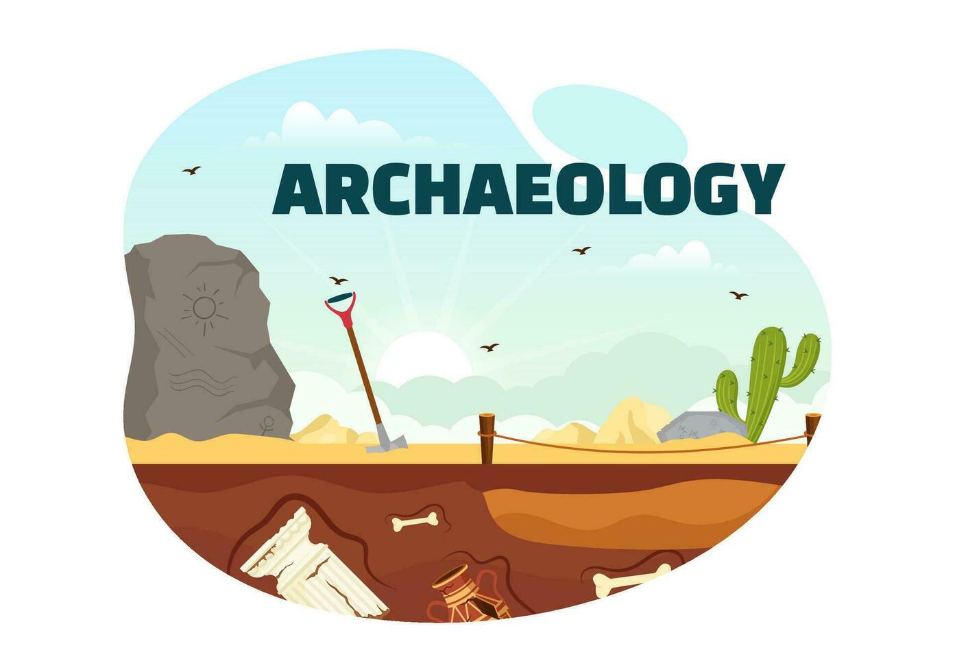 archéologie vecteur illustration avec archéologique les fouilles de ancien ruines, artefacts et dinosaures fossile dans plat dessin animé main tiré modèles