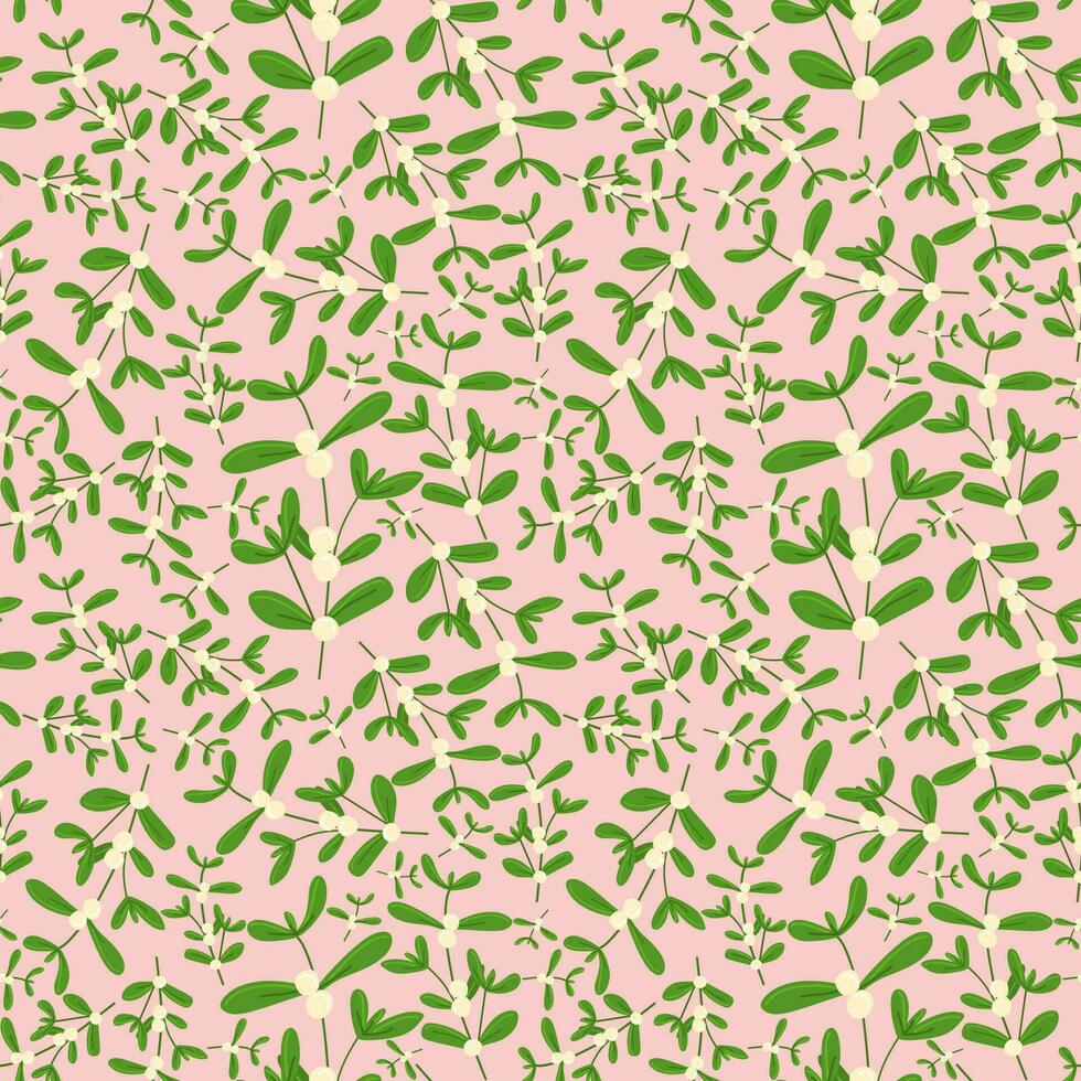 sans couture modèle avec du gui branches et baies. vecteur plat dessin animé illustration pour vacances décoration. Noël floral saison emballage papier, textile modèle, botanique tissu.