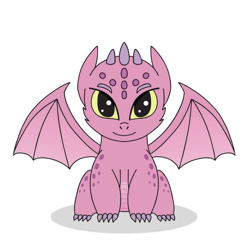 peu mignonne dessin animé rose dragon avec ailes et cornes. marrant fantaisie personnage, Jeune mythique reptile monstre. vecteur illustration isolé sur blanc Contexte