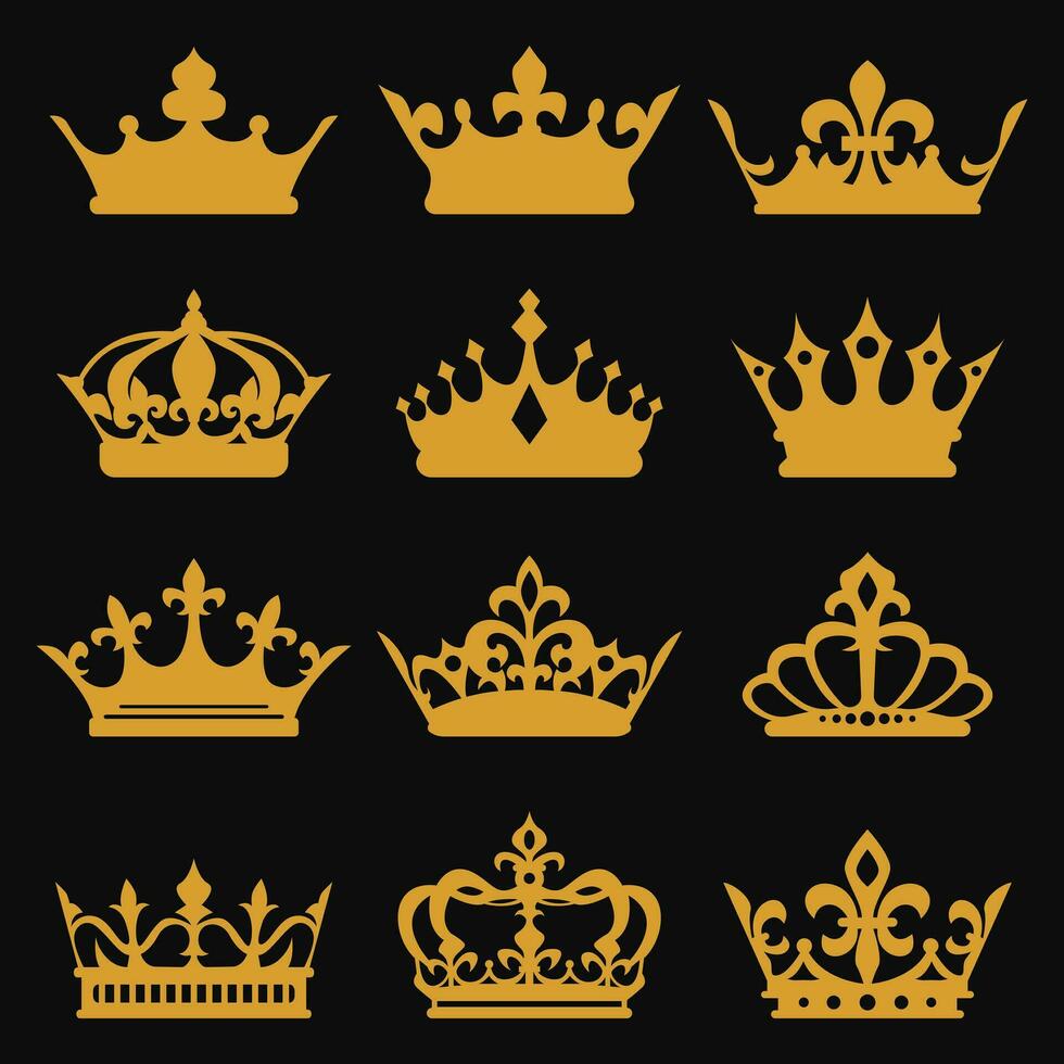 collection de or Roi et reine couronnes. vecteur illustration