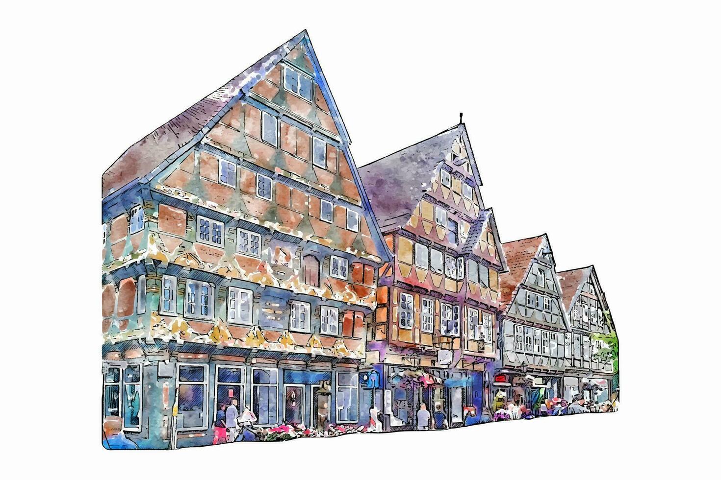 celle innenstadt Allemagne aquarelle main tiré illustration isolé sur blanc Contexte vecteur