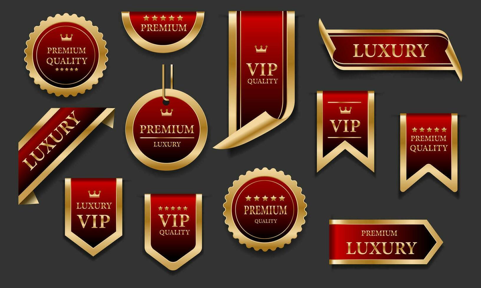 rouge or luxe prime qualité étiquette badges sur gris Contexte vecteur