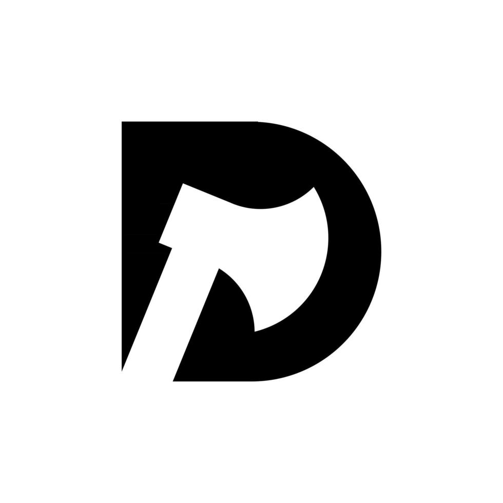 lettre majuscule d avec le concept de logo noir initial de hache vecteur