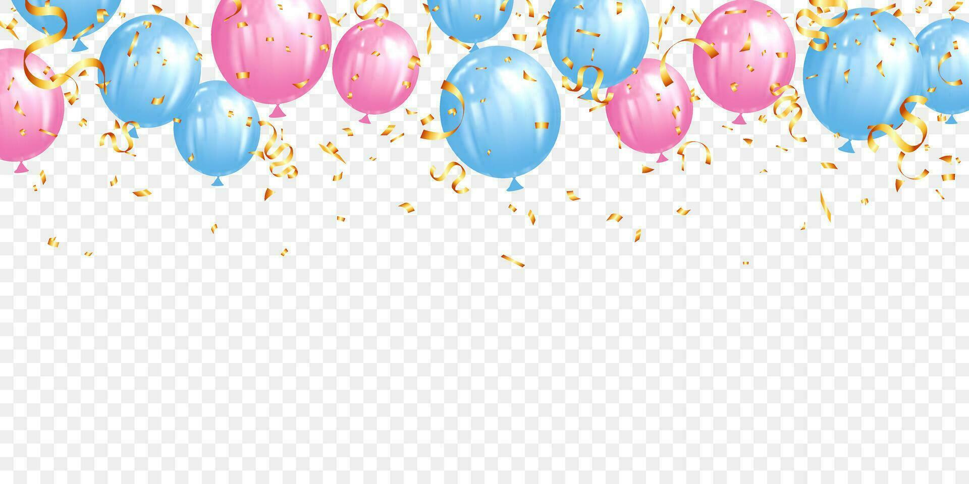 rose, bleu hélium des ballons et or confettis Contexte pour mariage, anniversaire, fête et décoration vecteur