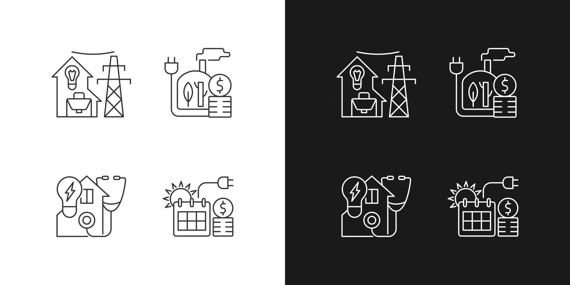 icônes linéaires d'achat d'énergie électrique définies pour le mode sombre et clair vecteur