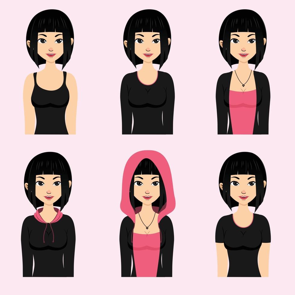 personnage avatar de jolies filles avec différentes robes vecteur