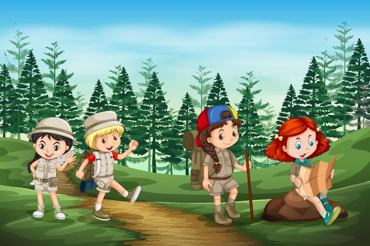 Groupe de camping enfants dans la nature vecteur
