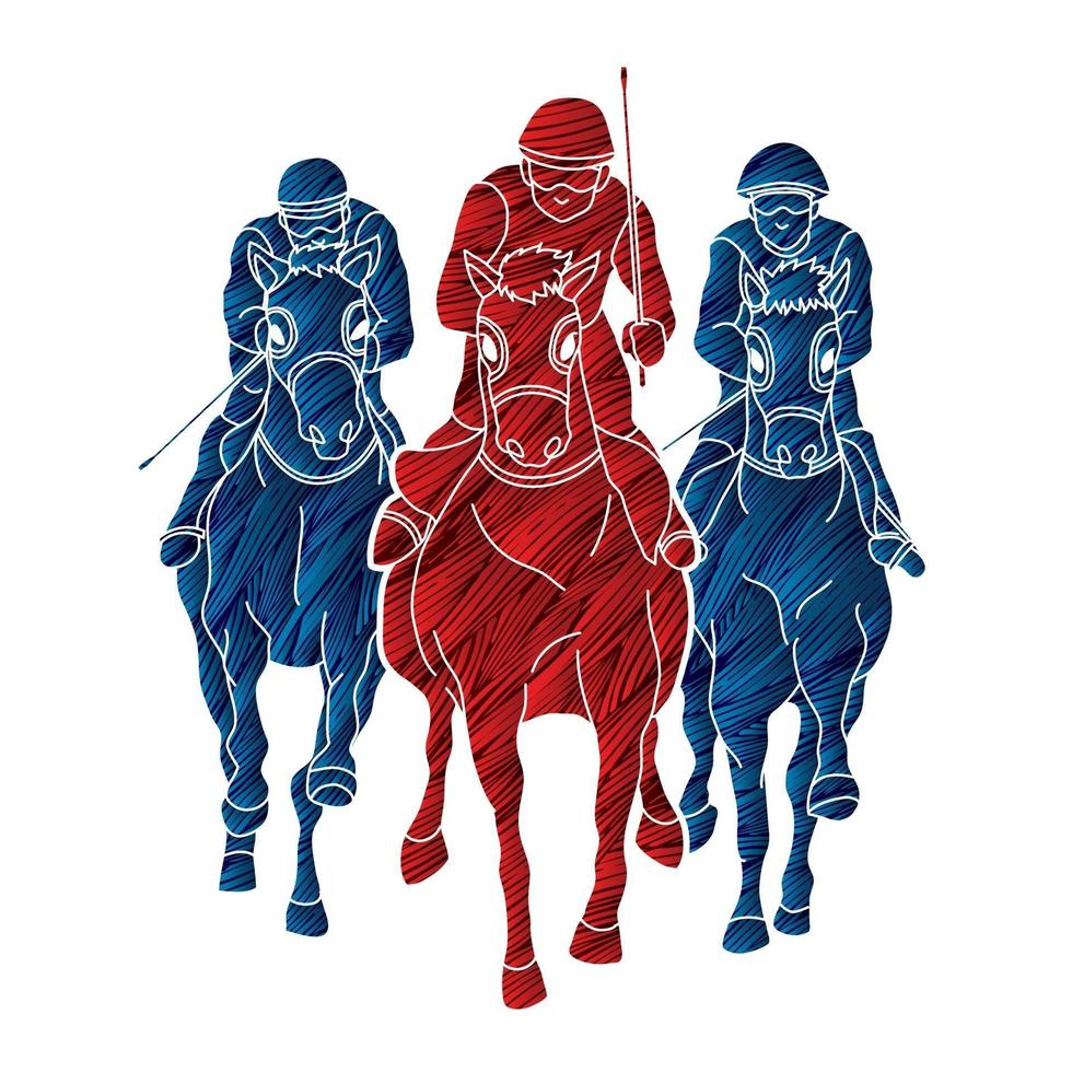 silhouette, groupe, de, jockey, équitation, cheval, sport vecteur