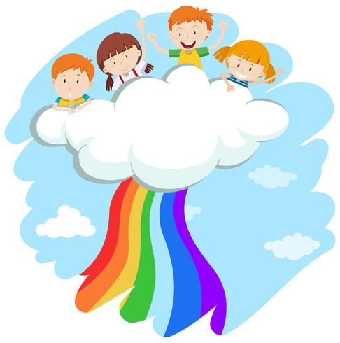 Enfants et arc en ciel coloré vecteur