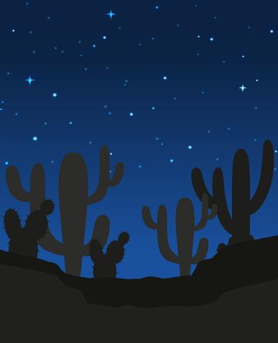 Scène avec cactus la nuit vecteur