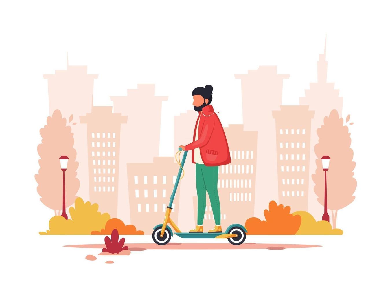 homme monté sur un scooter électrique. concept de transport écologique vecteur