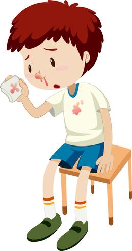 Un garçon saigne du nez vecteur