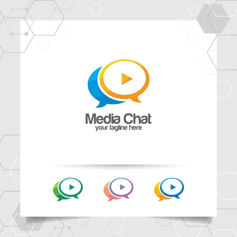 chat logo design vecteur concept de bulle de dialogue et bouton de lecture.