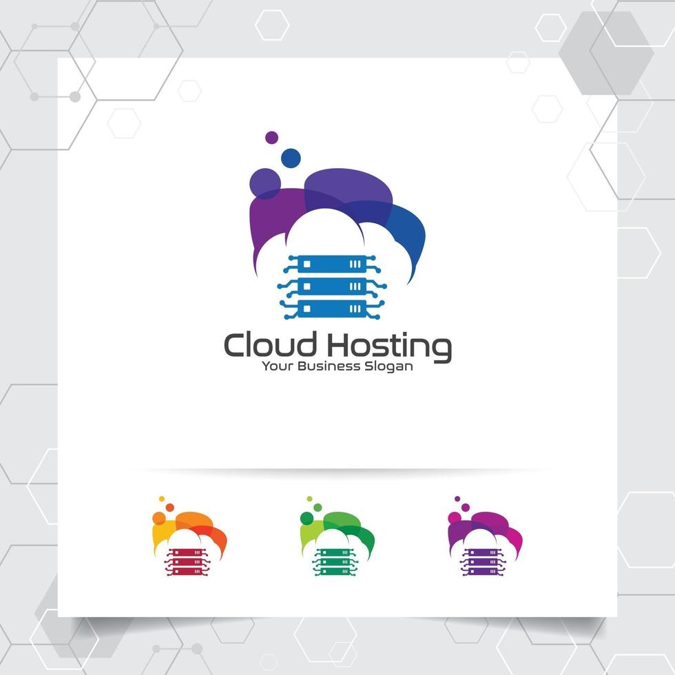 conception de vecteur de logo d'hébergement cloud avec concept de serveur et de cloud