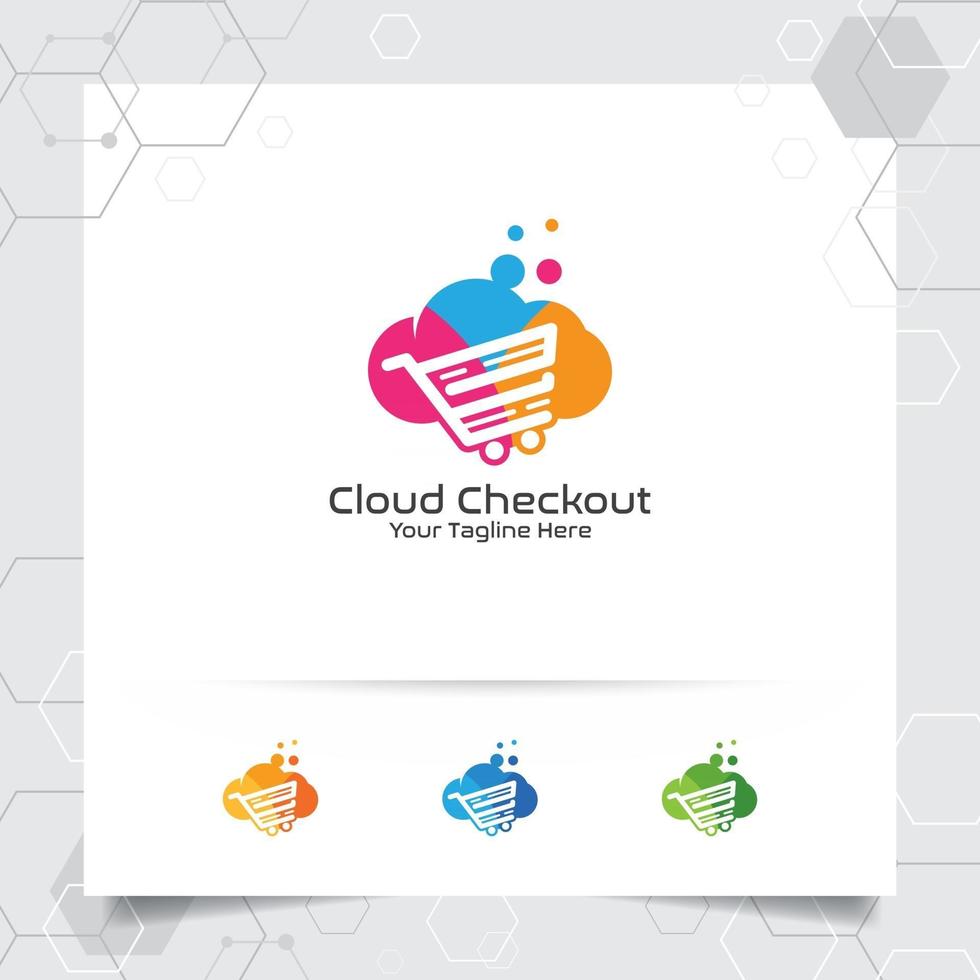 concept de conception de vecteur de logo de nuage coloré d'illustration de boutique en ligne