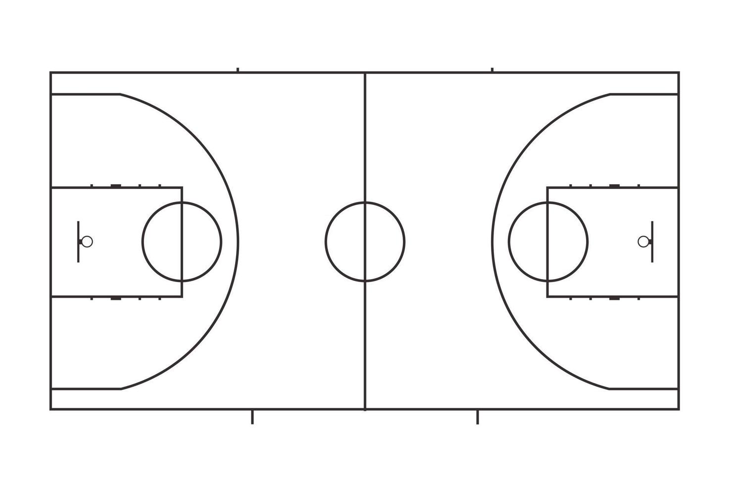 disposition du terrain de basket avec des marques. vue d'en-haut. noir et blanc vecteur