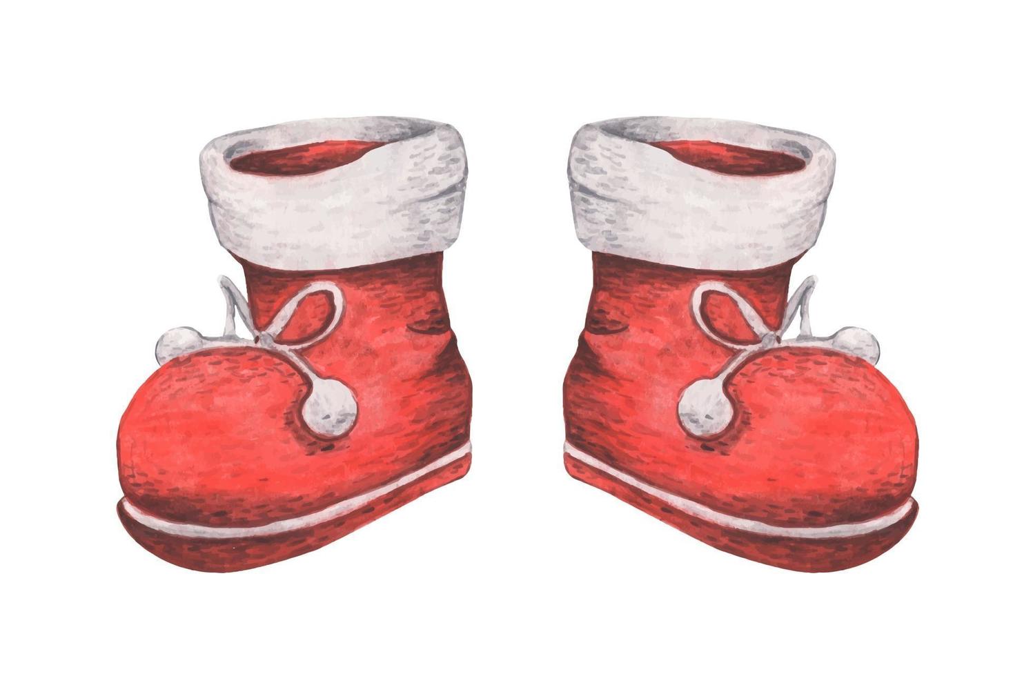 bottes rouges. décor de noël, illustration aquarelle. vecteur