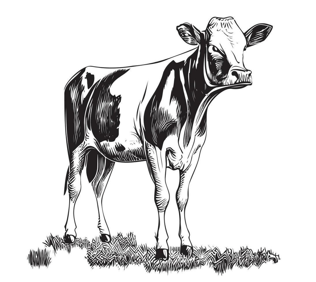 vache veau main tiré esquisser vecteur illustration bétail