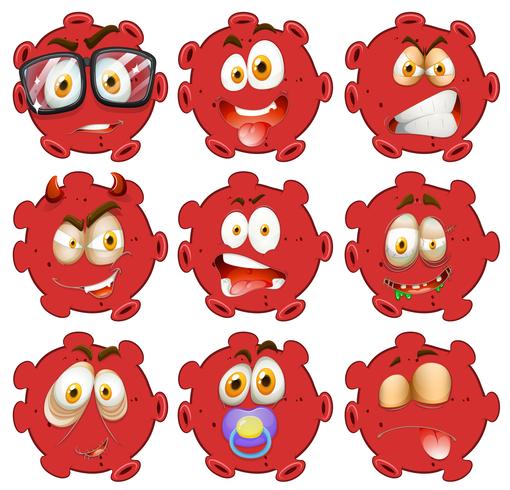 Boule rouge avec des expressions faciales vecteur